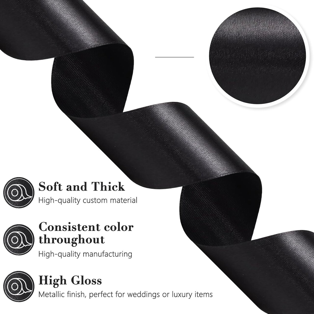 Black Ribbon 1-1/2 Inch, 60 Yards Single Face Black Satin Ribbon for Gift Wrapping, Fabric Ribbon for Flower Bouquet Crafts Wedding Christmas Halloween